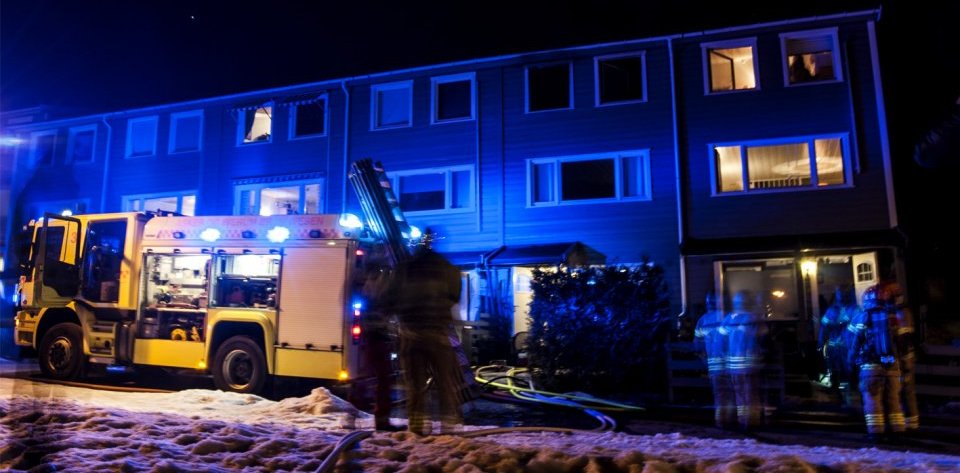 Brann i Rekkehus i Vallerveien i Bærum.			