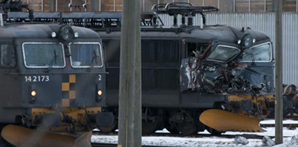 To tog kolliderte inne på Alnabru godsterminal i Oslo.		